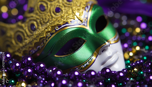 Mardi Gras costume, purple disguise, vibrant celebration generated by AI