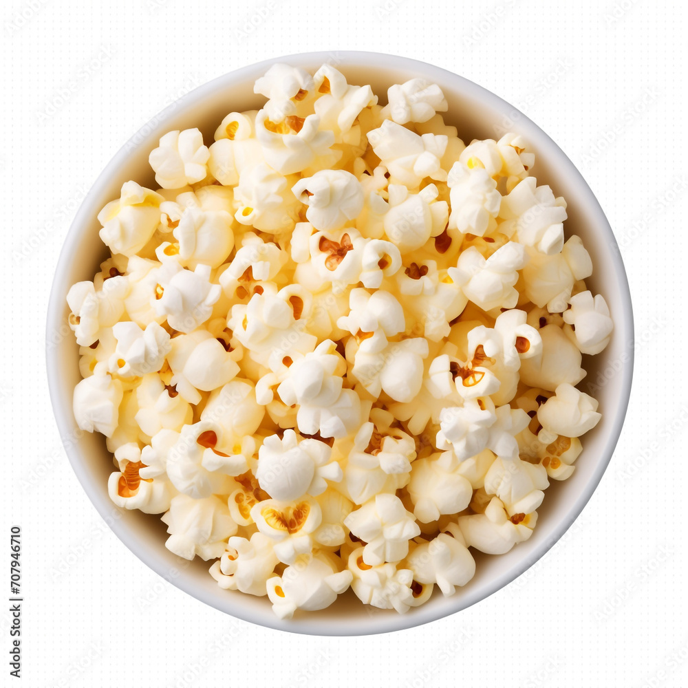 top view photography of a bowl of popcorn isolated on a transparent background created with Generative Ai top view photography of a bowl of popcorn isolated on a transparent background created with Generative Ai