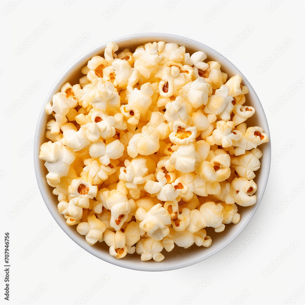top view photography of a bowl of popcorn isolated on a transparent background created with Generative Ai top view photography of a bowl of popcorn isolated on a transparent background created with Generative Ai