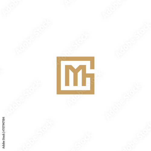 GM or MG monogram logo in square shape with gold color.