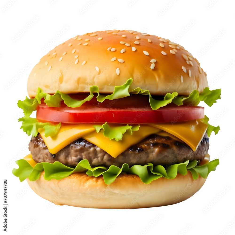 Hamburger, isolated, white and transparent background, vibrant color. Hamburger, isolated, white and transparent background, vibrant color.