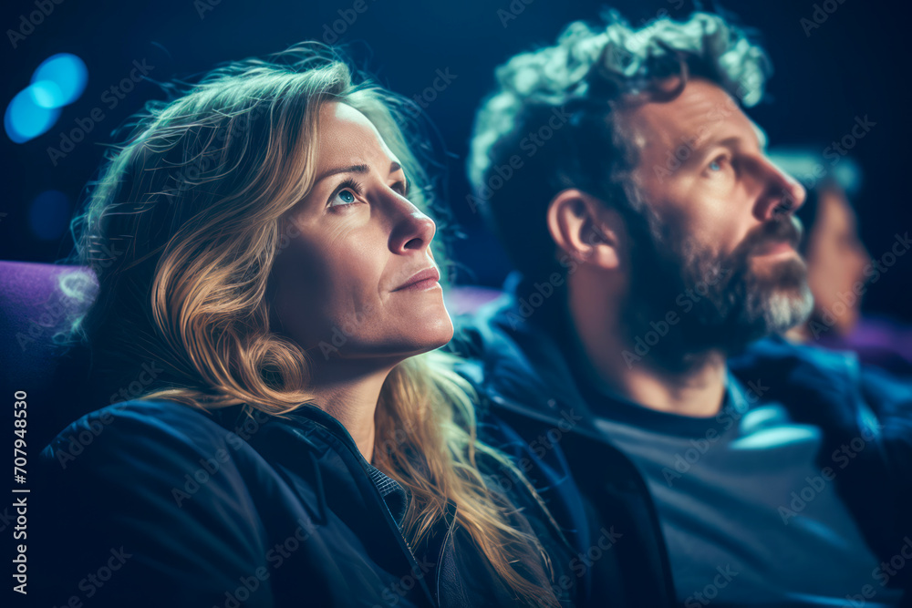 Engrossed in Cinema: Couple Lost in a Movie Experience, selective focus Engrossed in Cinema: Couple Lost in a Movie Experience, selective focus