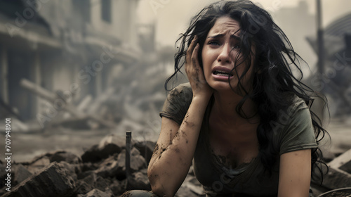  Woman crying loudly over the earthquake devastation
