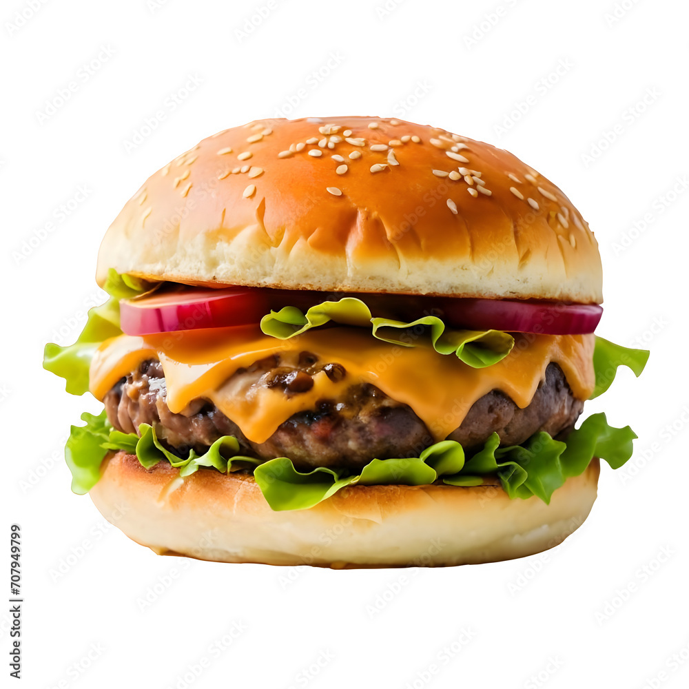 Hamburger, isolated, white and transparent background, vibrant color. Hamburger, isolated, white and transparent background, vibrant color.