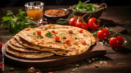 Mexican flatbread tortilla on wooden table