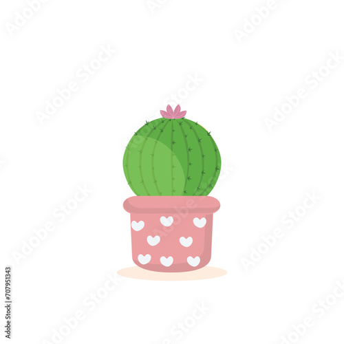 Cactus icons in a flat style on a white background. Home plants cactus in pots and with flowers. A variety of decorative cactus with prickles and without