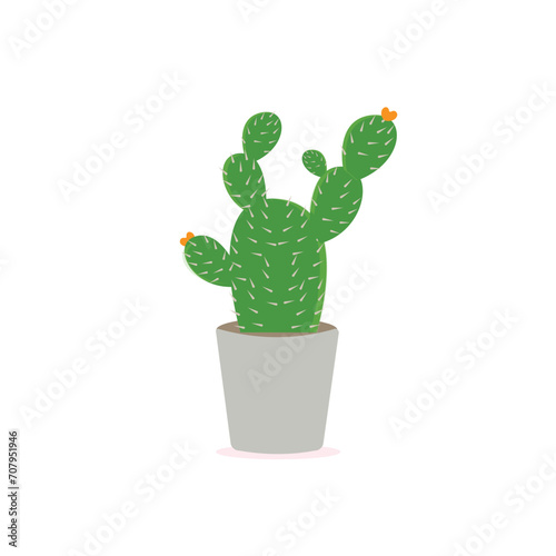 Cactus icons in a flat style on a white background. Home plants cactus in pots and with flowers. A variety of decorative cactus with prickles and without