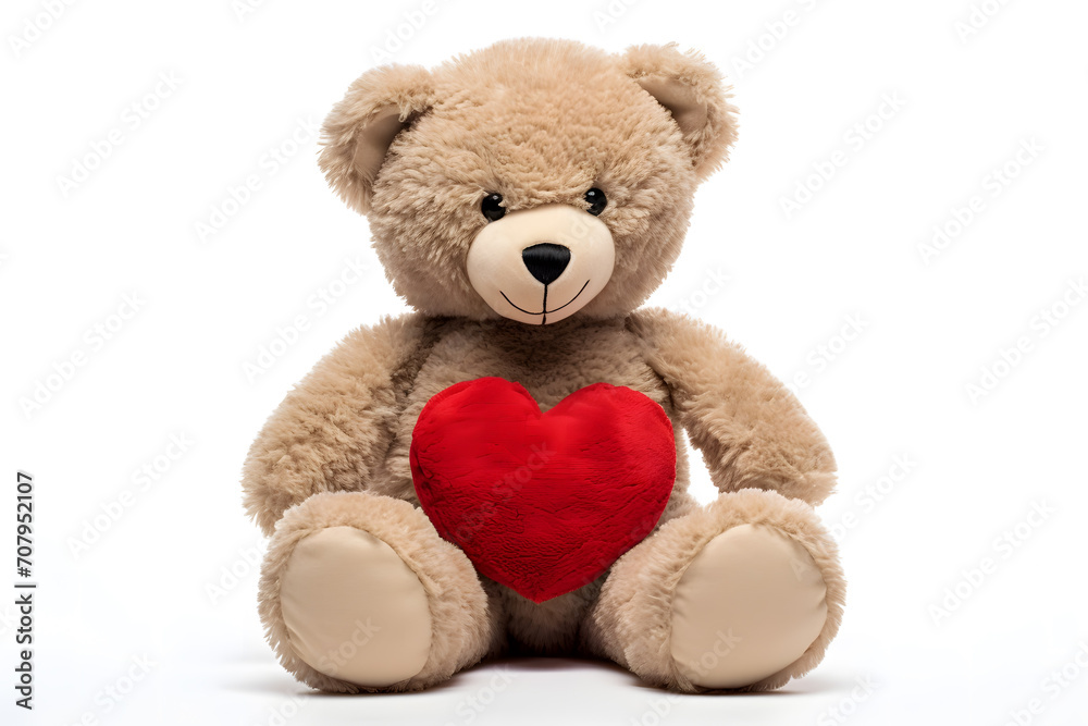 Teddy bear with a red heart on white background