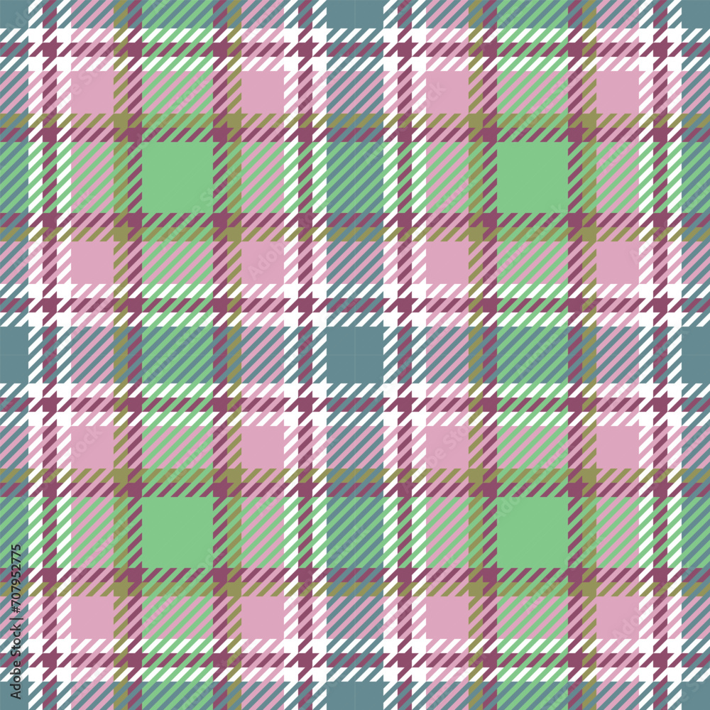 Tartan plaid seamless pattern. Traditional textile checkered design. Abstract geometric seamless pattern in pink, violet, green, gray, white Tartan plaid seamless pattern. Traditional textile checkered design. Abstract geometric seamless pattern in pink, violet, green, gray, white