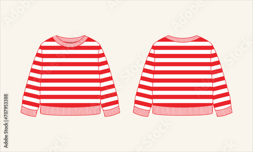 Two Color Stripe Crew Neck Kid's Sweater Sketch for Tach Pack