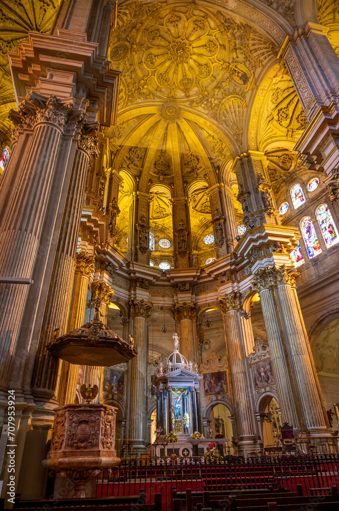 Interior of the beautiful cathedral of Malaga.