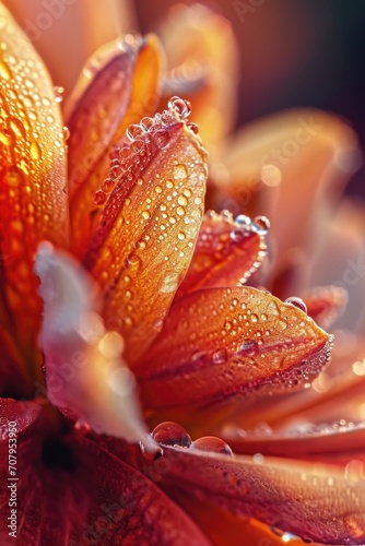 A detailed close up of a flower with sparkling water droplets. Perfect for nature enthusiasts and garden enthusiasts alike