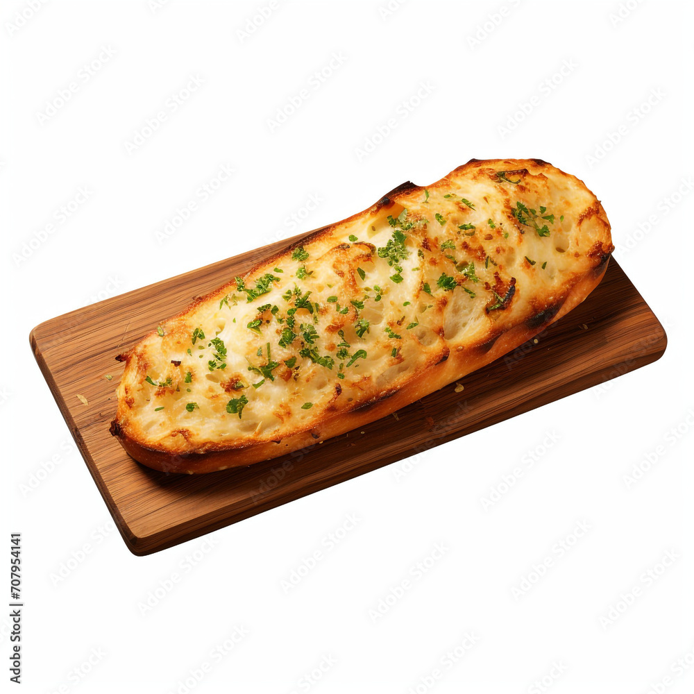 top view photography of garlic bread on wooden board isolated on a transparent background created with Generative Ai top view photography of garlic bread on wooden board isolated on a transparent background created with Generative Ai