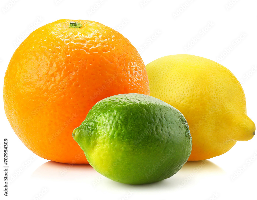 Orange, zitrone, limette isoliert auf weißem Hintergrund, Freisteller Orange, zitrone, limette isoliert auf weißem Hintergrund, Freisteller