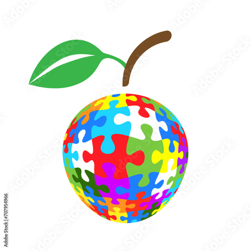 Colorful abstract fruit puzzle vector isolated on white background
