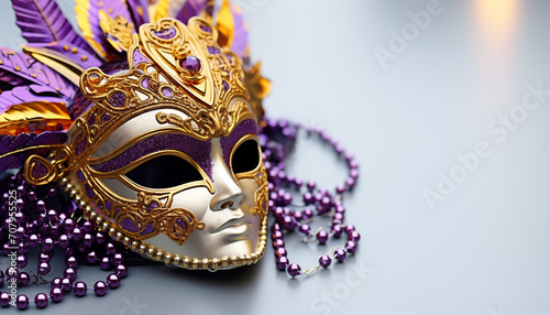 Shiny gold mask, costume, elegance, tradition, celebration generated by AI © Gstudio