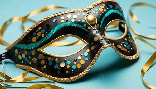Mardi Gras celebration, costume, mask, confetti, carnival, tradition generated by AI