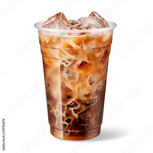 photography of a plastic cup of an iced coffee isolated on a transparent background created with Generative Ai