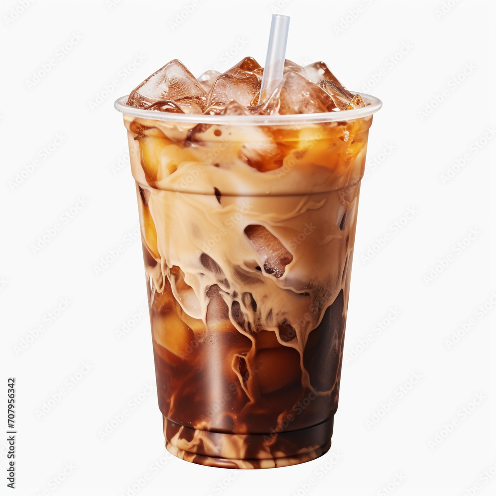 photography of a plastic cup of an iced coffee isolated on a transparent background created with Generative Ai photography of a plastic cup of an iced coffee isolated on a transparent background created with Generative Ai