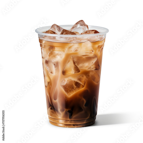 photography of a plastic cup of an iced coffee isolated on a transparent background created with Generative Ai