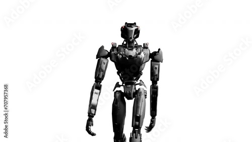 robot walking in the studio on a white background, 3d render looping cycling