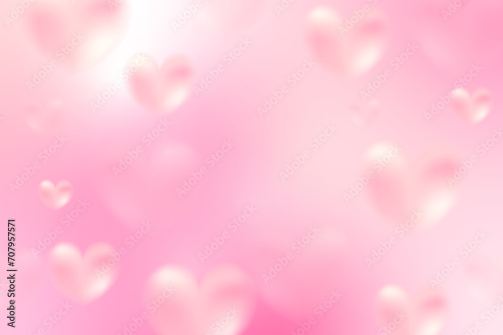 Valentines Background With Pink Hearts Bokeh Light. Wedding Backdrop. Vector Illustration. Balloons