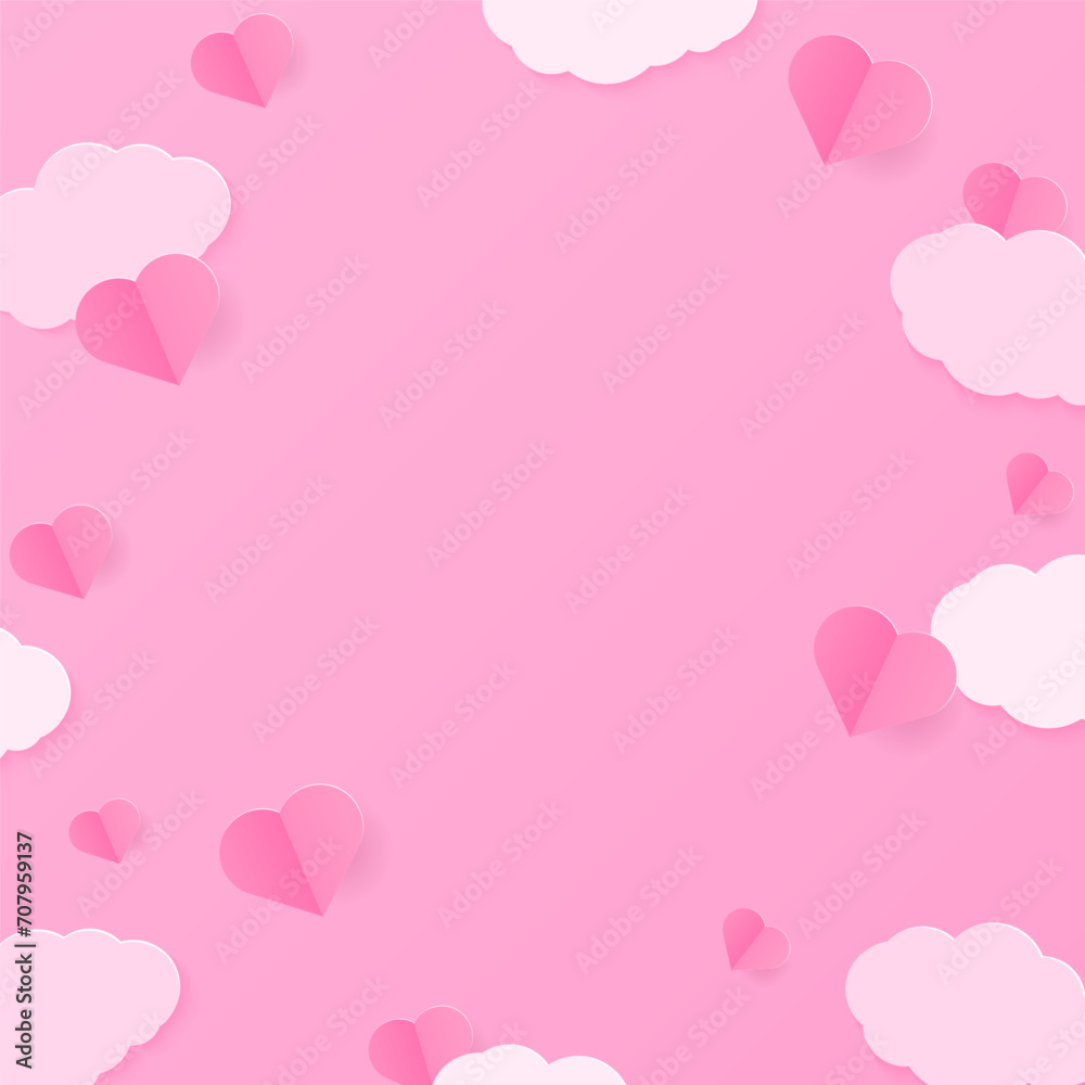 Heart and cloud paper art background