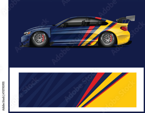 Fototapeta Naklejka Na Ścianę i Meble -  Racing car wrap design vector Graphic abstract stripe racing background kit designs for wrap vehicle