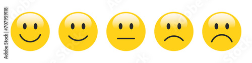 3D Rating Emojis set in yellow color. Feedback emoticons collection. Excellent, good, neutral, bad and very bad emojis. Flat icon set of rating and feedback emojis icons in yellow color.
