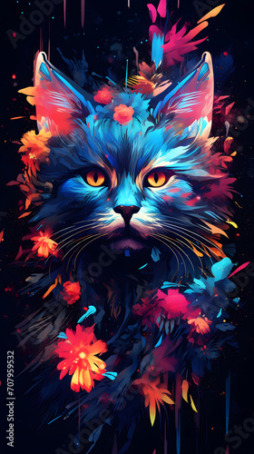 Abstract neon cat
