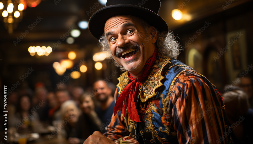 Obraz premium Smiling men celebrate night, happiness, cultures, cheerful joy generated by AI