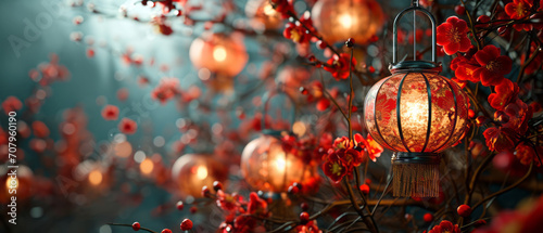 Photo Happy Chinese New Year 2024 the dragon zodiac sign with flower, lantern, elements with red and gold color
