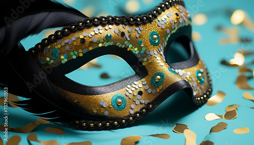 Mardi Gras celebration, mask, costume, party, elegance, glitter generated by AI