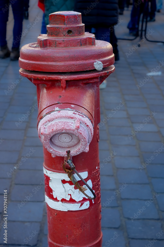 Old fire hydrant, Red fire hydrant at the disposal of firefighters to tame the fire Old fire hydrant, Red fire hydrant at the disposal of firefighters to tame the fire