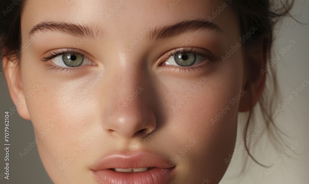Close-up shot of pretty young model, skincare campaign concept. Close-up shot of pretty young model, skincare campaign concept.
