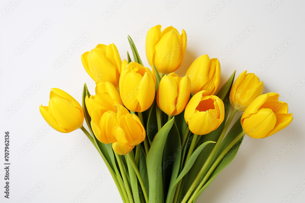 photography of some yellow tulip flowers on a white background, in the style of playful compositions created with Generative Ai photography of some yellow tulip flowers on a white background, in the style of playful compositions created with Generative Ai