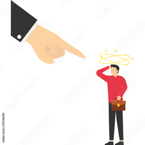 Employee was blamed by the boss until headache, Vector illustration in flat style

