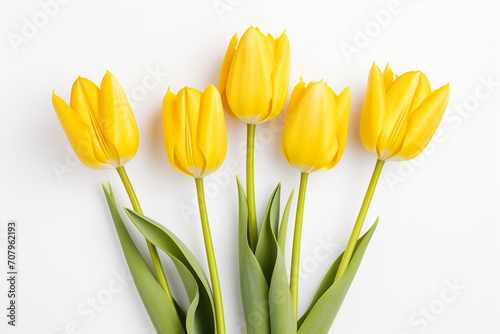 photography of some yellow tulip flowers on a white background  in the style of playful compositions created with Generative Ai
