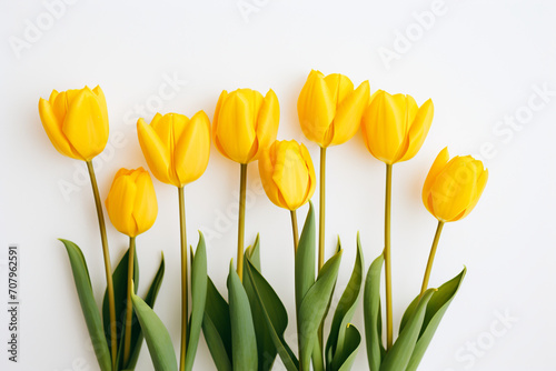 photography of some yellow tulip flowers on a white background  in the style of playful compositions created with Generative Ai