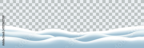 Vector realistic piles of snow on the ground seamless pattern isolated on transparent background