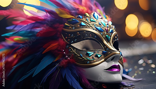 Mysterious elegance in a colorful masquerade carnival generated by AI photo