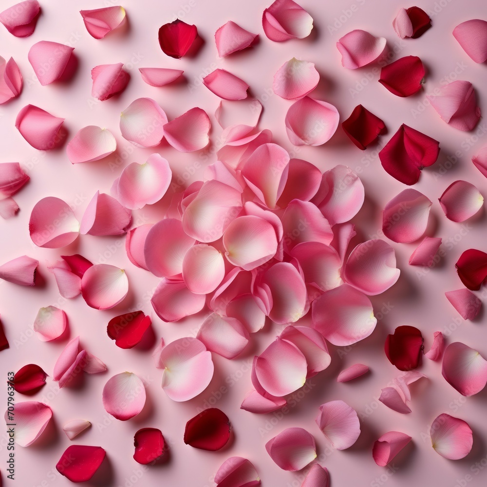 Soft pink rose petals scattered on the surface