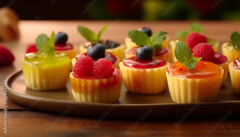 Freshness and indulgence on a plate, a gourmet berry dessert generated by AI Freshness and indulgence on a plate, a gourmet berry dessert generated by AI