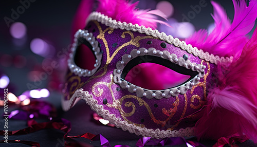 Mardi Gras mask shines with elegance and glamour generated by AI