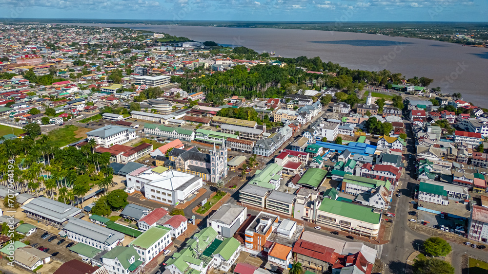 Paramaribo center from drone, Surinam