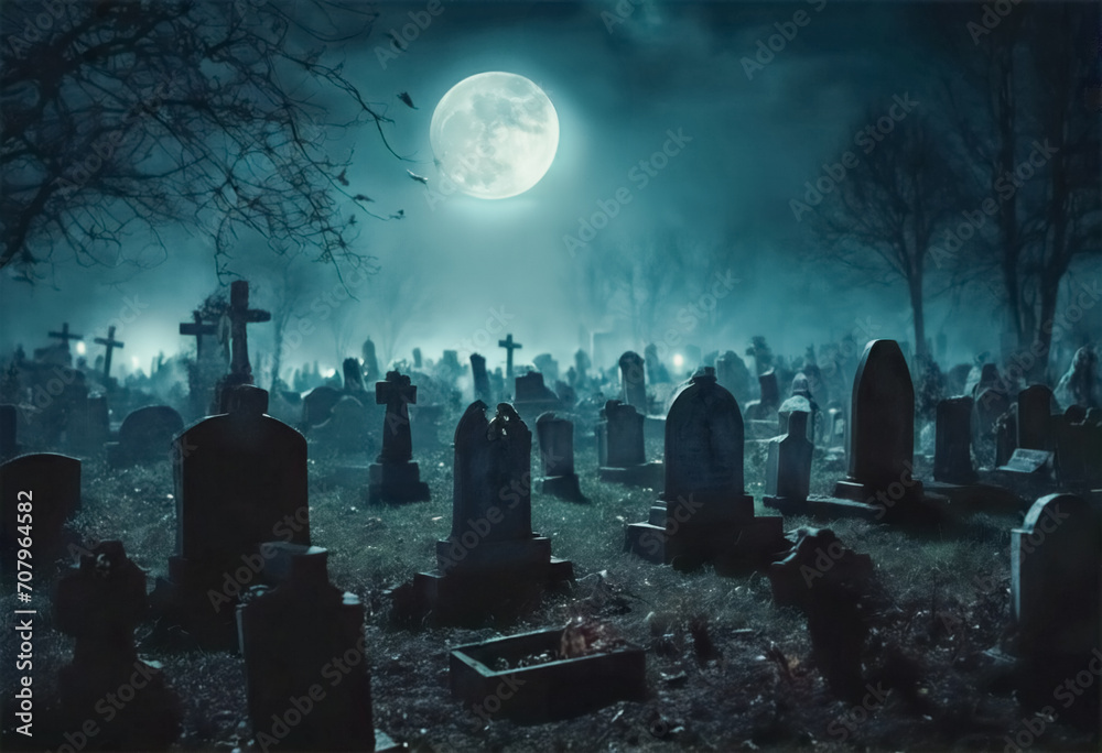 Vecchio Cimitero Nebbio sotto la Luna Piena
