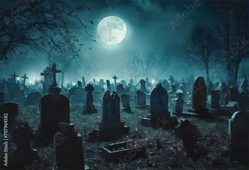 Obraz na płótnie Vecchio Cimitero Nebbio sotto la Luna Piena w salonie