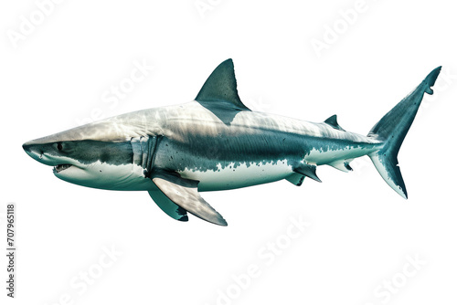 Shark with isolated on transparent background, side view. Aggressive marine predator