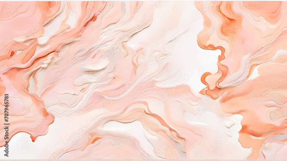 Abstract peach fuzz color liquid waves, painted marble illustration background texture