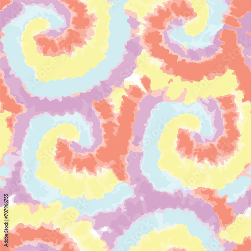 Spiral tie dye seamless pattern. Swirly swirl repeat print. vector art. watercolour background pastel colours, girly cute batik texture. girls teens and fashion